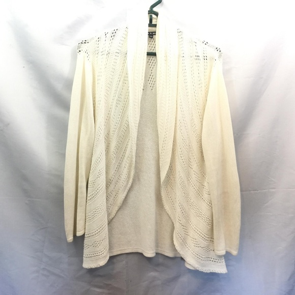 Cable & Gauge Sweaters - Cable & Gauge Size M White Open Front Cardigan